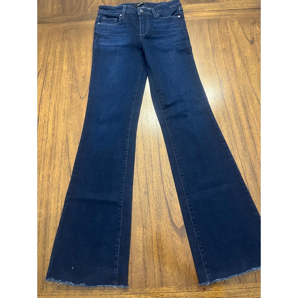 Paige Skyline Boot Jeans Dark Indigo Raw Hem Bootcut Denim Size 28